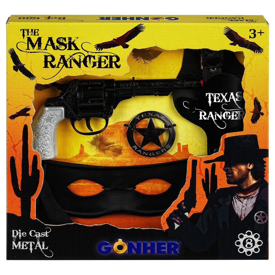 Игровой набор техасского рейнджера с револьвером, кобурой, маской, поясом и значком  